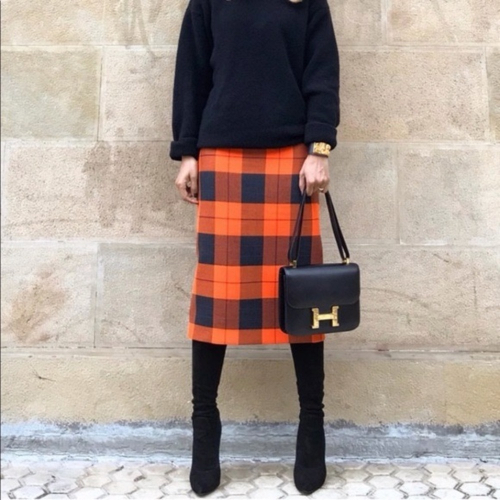 NEW Zara Orange Check Plaid Tube Pencil Skirt - A Viral Blogger Favorite